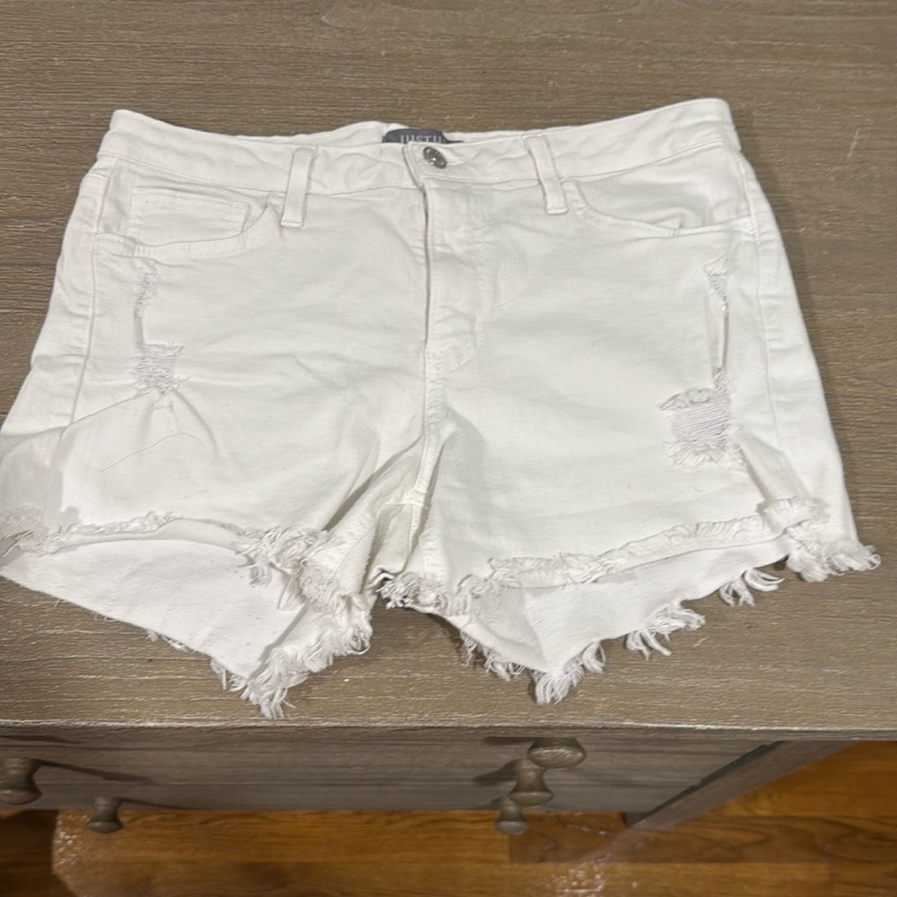 Women's White Distressed Denim Shorts